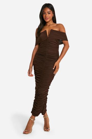 Premium Power Mesh Structured Midaxi Dress chocolate