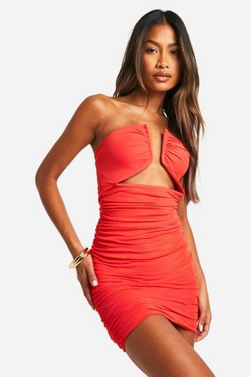 Red Premium Power Mesh Structured Mini Dress