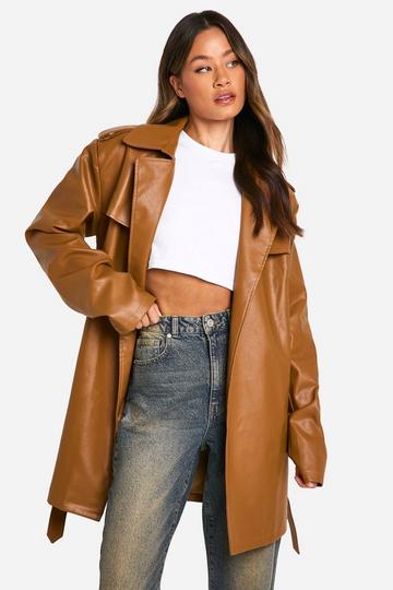 Tall Belted Short Trench Coat camel