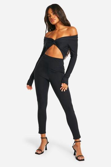 Cut Out Long Sleeve Disco Fitted Jumpsuit black