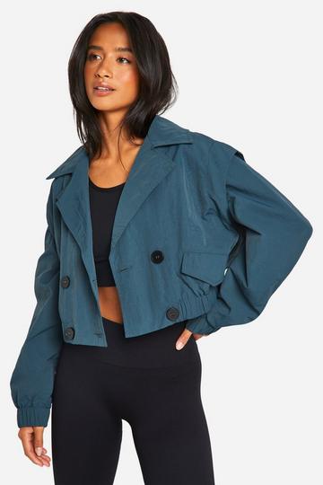 Petite Shoulder Detail Short Trench Coat navy