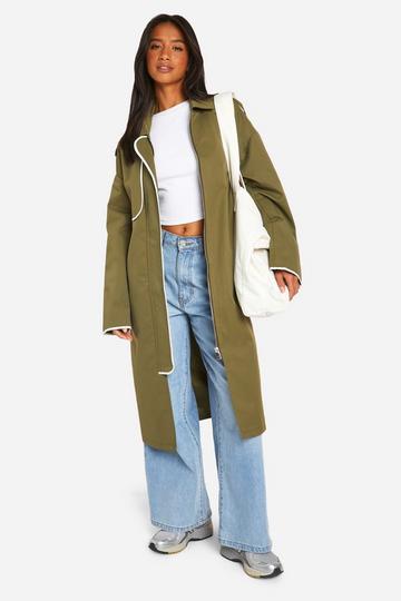 Petite Trenchcoat Met Contrasterende Naden green