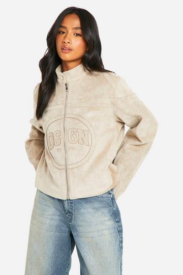 Petite Embossed Faux Suede Moto Jacket stone