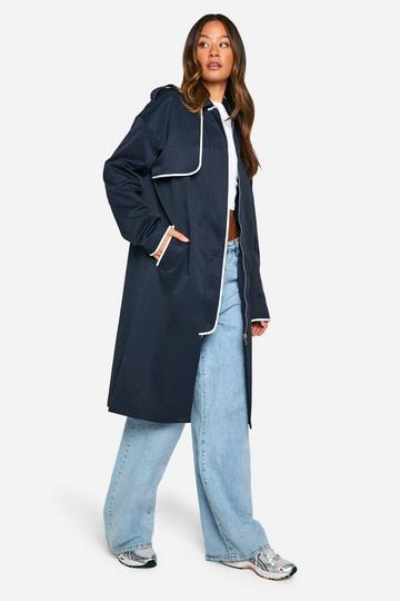 Tall Contrast Binding Detail Trench Coat navy