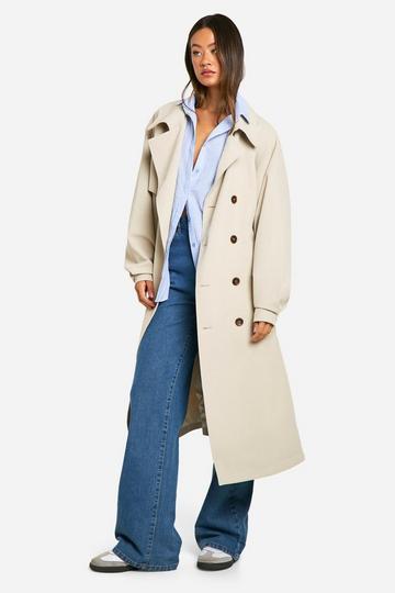 Tall Oversized Raglan Sleeve Trench Coat stone