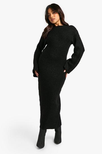 Petite Borg Flare Sleeve Knitted Maxi Dress black