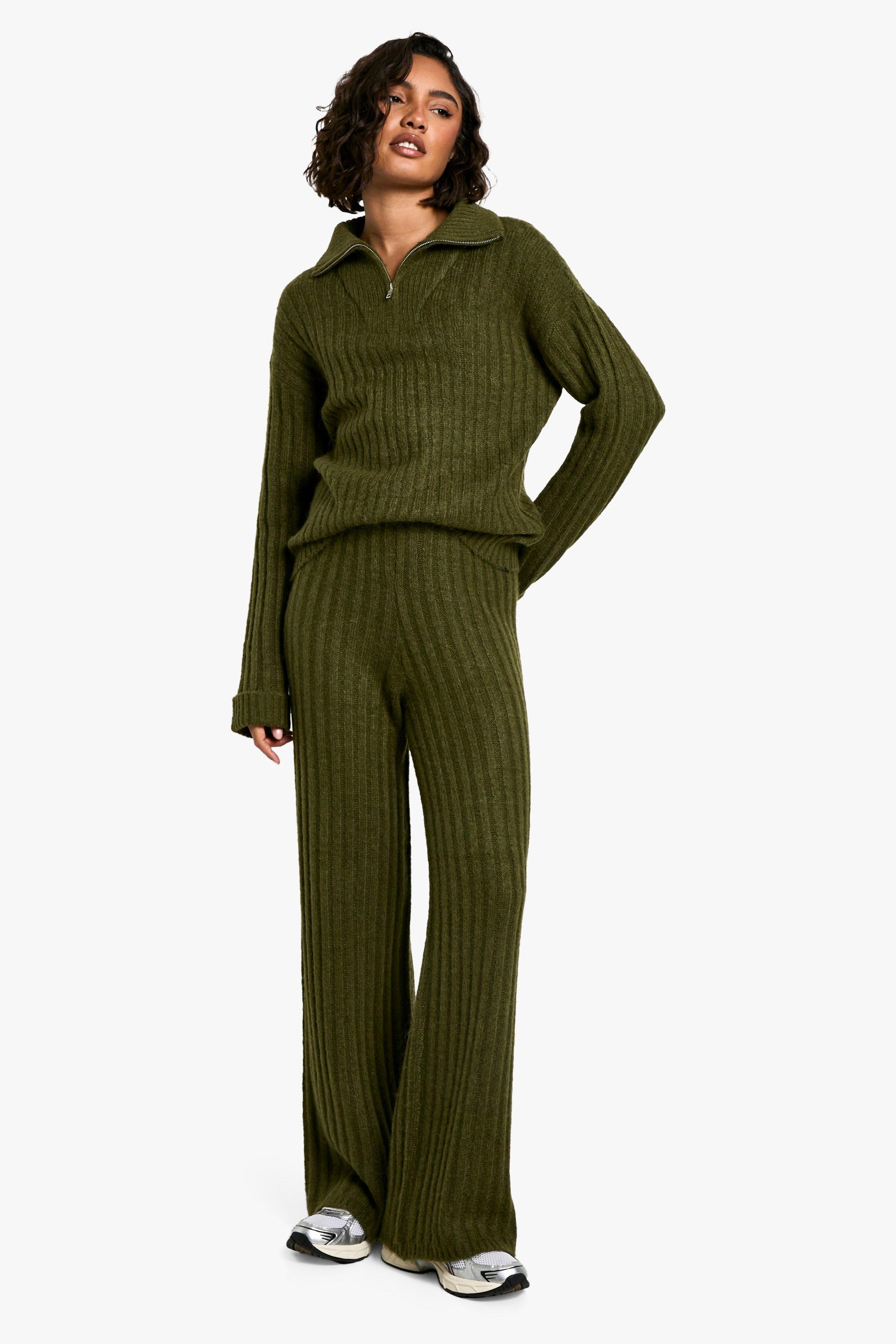 Tall Soft Knit Thick Rib Zip Neck Oversized Sweater And Wide