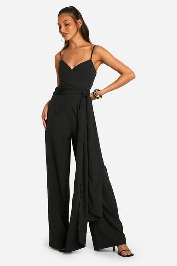 Wrap Waist Detail Wide Leg Jumpsuit black