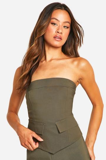 Tall Bengaline Seam Detail Bandeau Top khaki