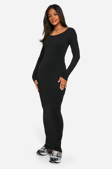 Basic Long Sleeve Scoop Neck Maxi Dress black