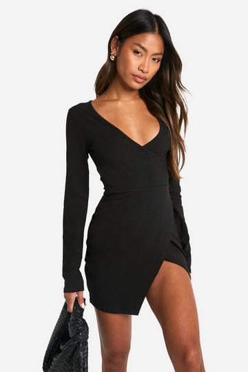 Wrap Front Mini Dress black