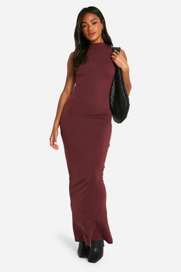 Turn Over Neck Maxi Dress chocolate