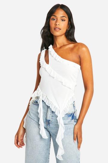 Tall Asymmetric Mesh Top white