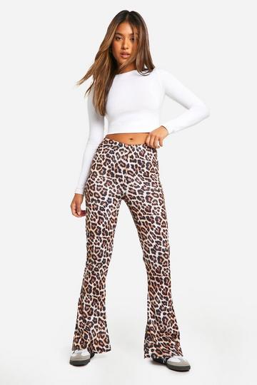 Petite Leopard High Waist Basic Fit & Flare Trouser leopard