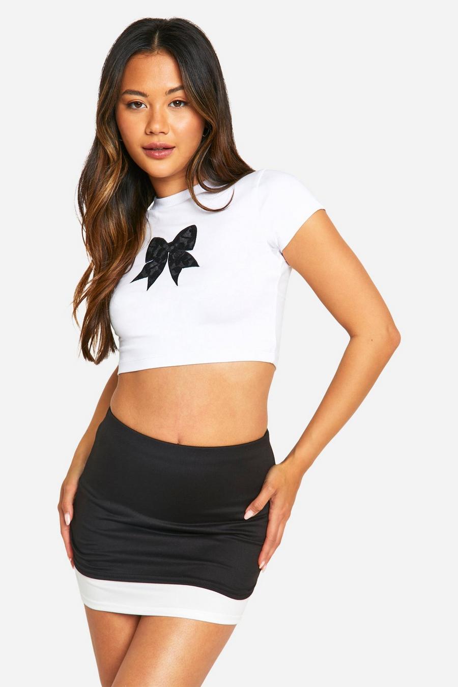 White Lace Applique Bow Front Tee
