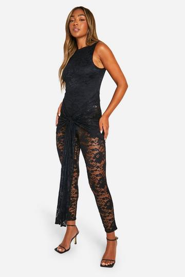 Lace Wrap Around Tie Front Fitted Jumpsuit black