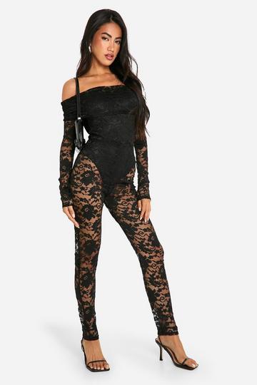 Lace Fold Over Off The Shoulder Jumpsuit black