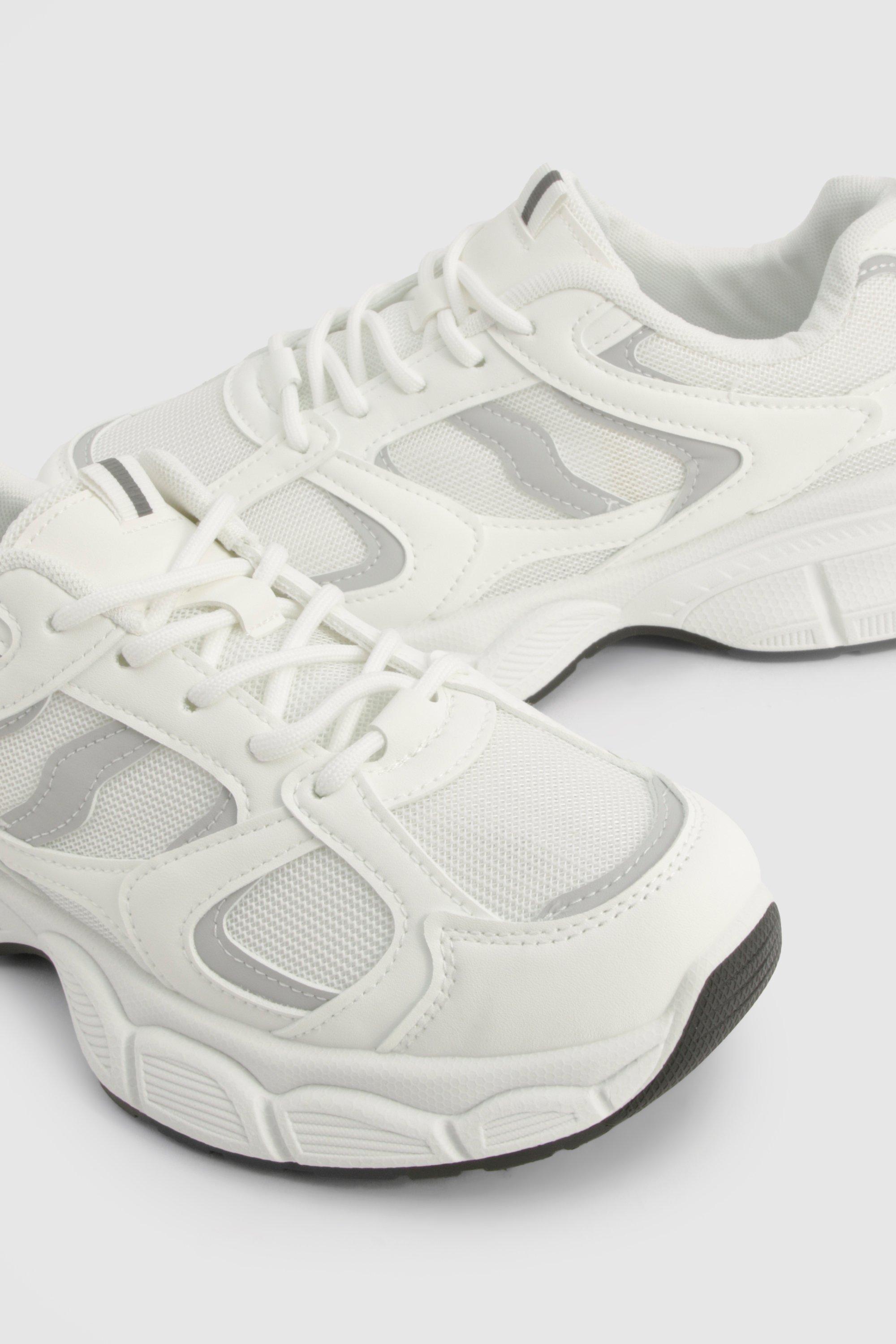 Boohoo Women s Chunky Mesh Panel Sport Trainers White