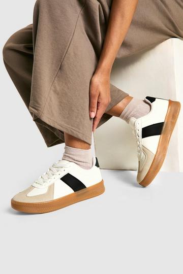 Contrast Panel Gum Sole Trainers beige