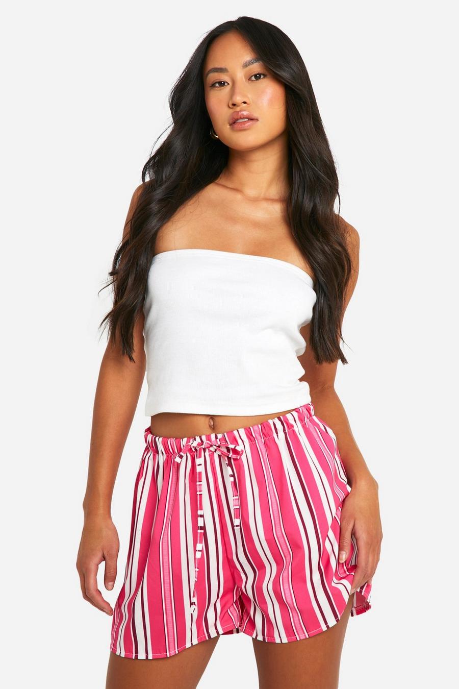 Pink Linen Look Textured Stripe Flippy Short   