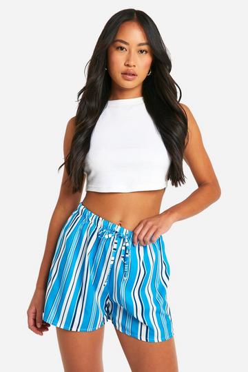 Blue Linen Look Textured Stripe Flippy Short