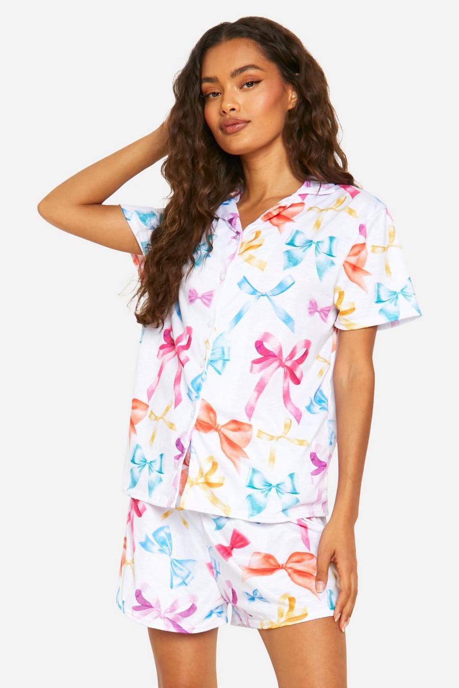 Multi Bow Print Pajama Shirt And Short Set image number 1