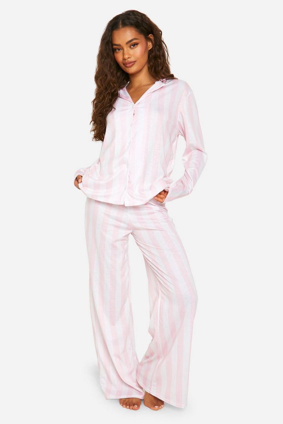 Pink Stripe Shirt And Pants Pajama Set image number 1