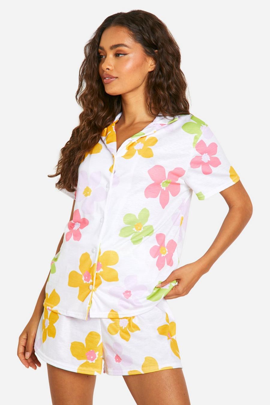 Multi Floral Pyjama Shirt And Short Set    image number 1