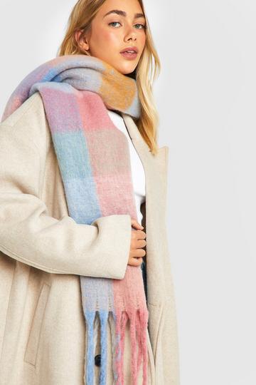 Chunky Oversized Checked Fringe Scarf multi