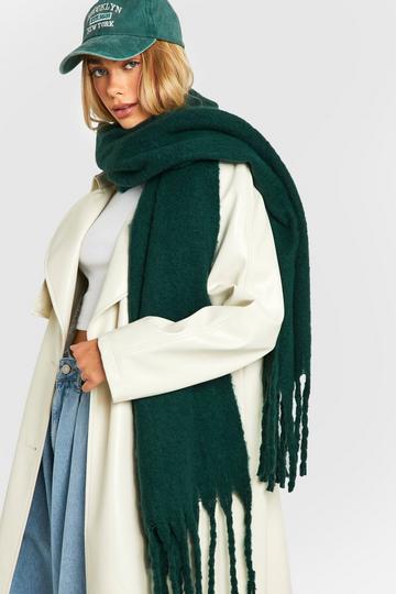 Green Chunky Oversized Fringe Scarf