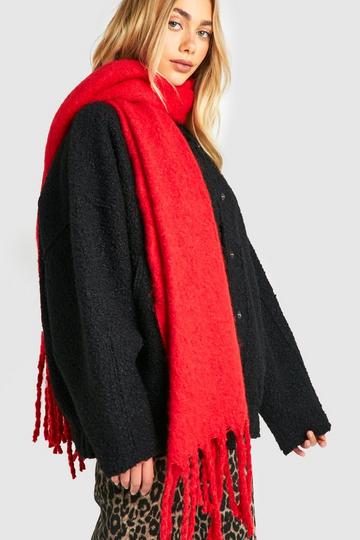 Red Chunky Oversized Fringe Scarf