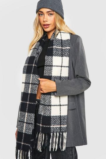 White Checked Tassel Scarf