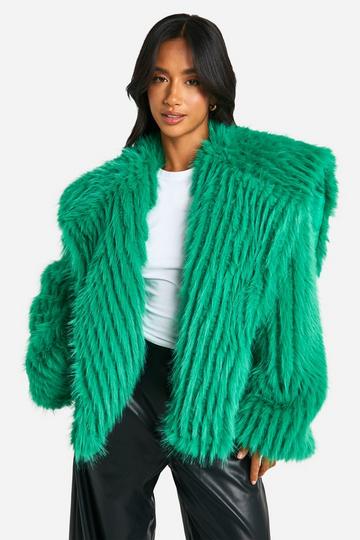 Petite Oversized Collared Faux Fur Jacket green