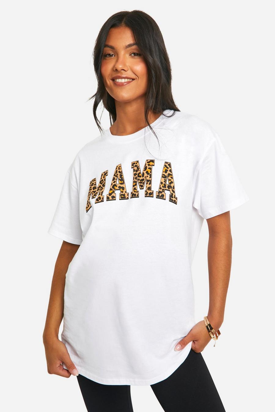 White Maternity Mama Leopard Print Oversized T-shirt image number 1