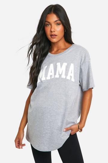 Maternity Mama Print Oversized T-shirt grey marl