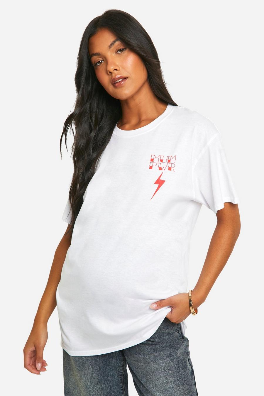 White Maternity Mum Power Printed Oversized T-shirt image number 1