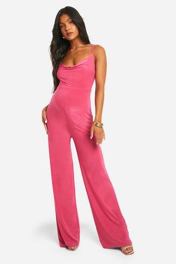 Maternity Slinky Cross Over Wide Leg Jumpsuit hot pink