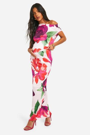 Maternity Floral Print Slinky Maxi Skirt pink