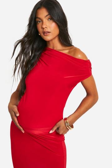 Maternity Slinky Asymmetric Neck Top red