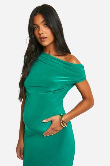 Maternity Slinky Asymmetric Neck Top bright green