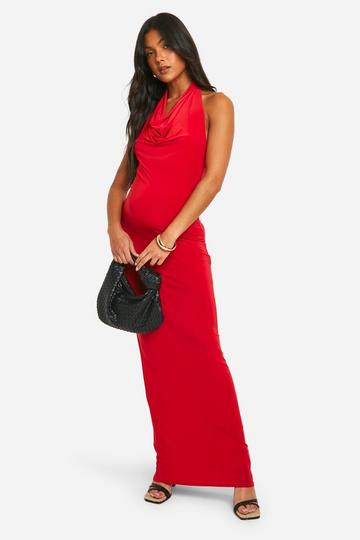 Maternity Slinky Halterneck Cowl Maxi Dress red