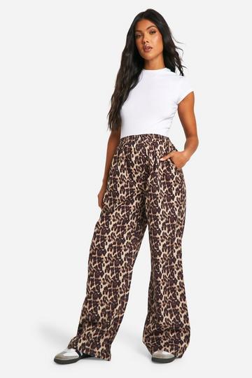 Maternity Leopard Poplin Wide Leg Pants brown