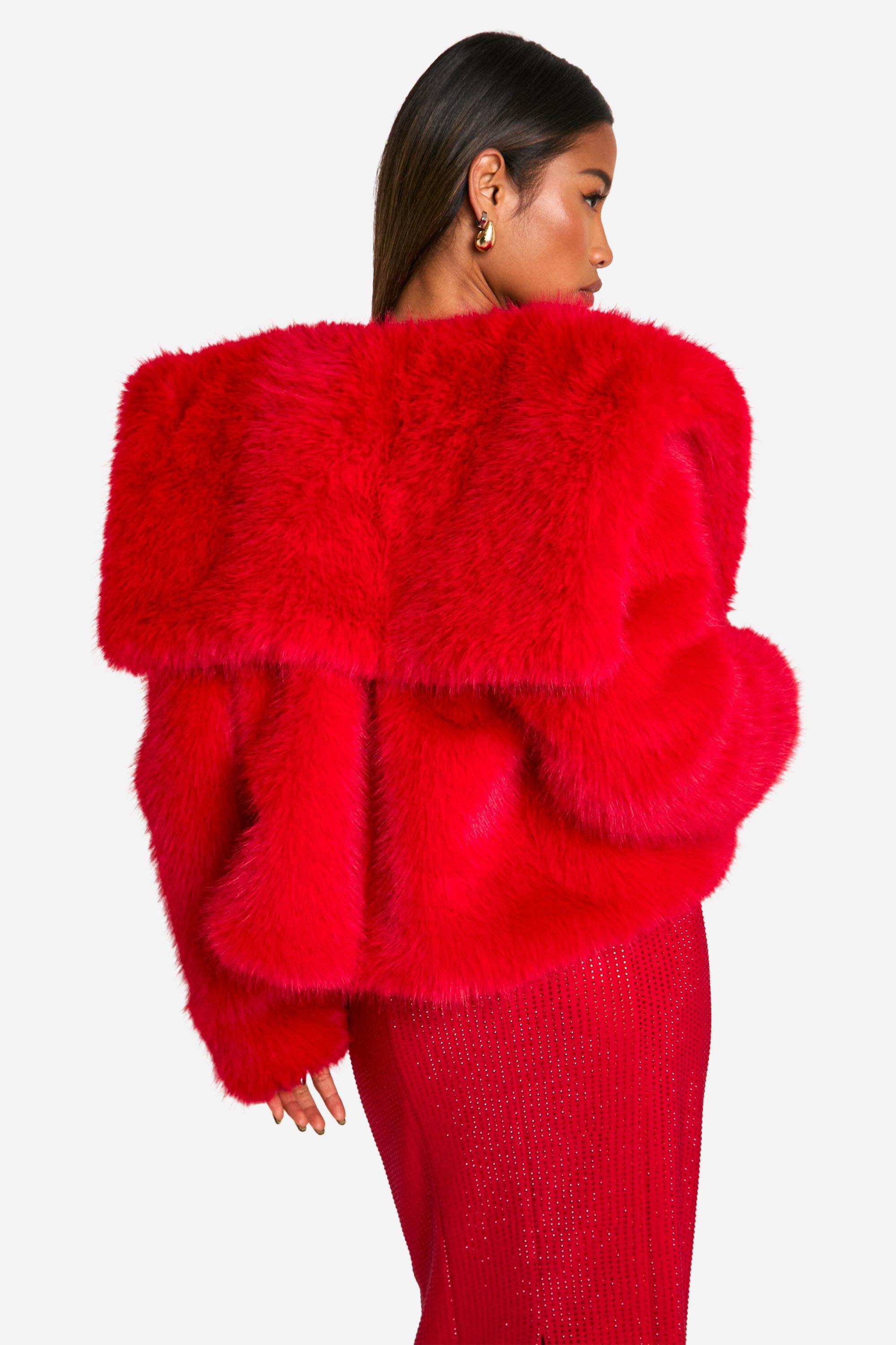 Plus size red fur coat online