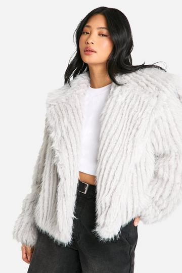 Petite Oversized Collared Faux Fur Jacket grey