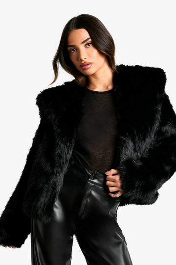 Petite Oversized Collar Faux Fur Jacket black