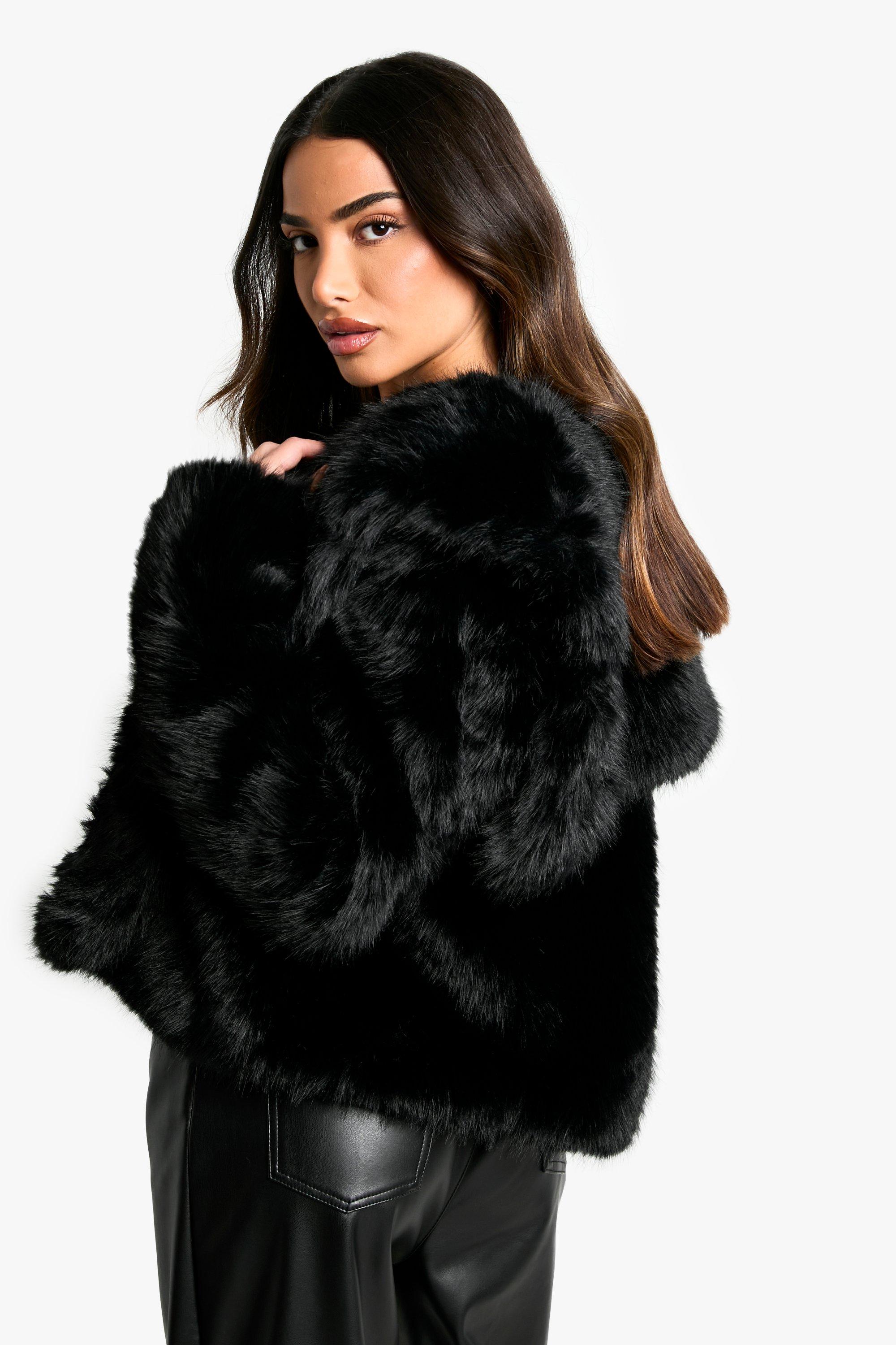 Petite Oversized Collar Faux Fur Jacket boohoo