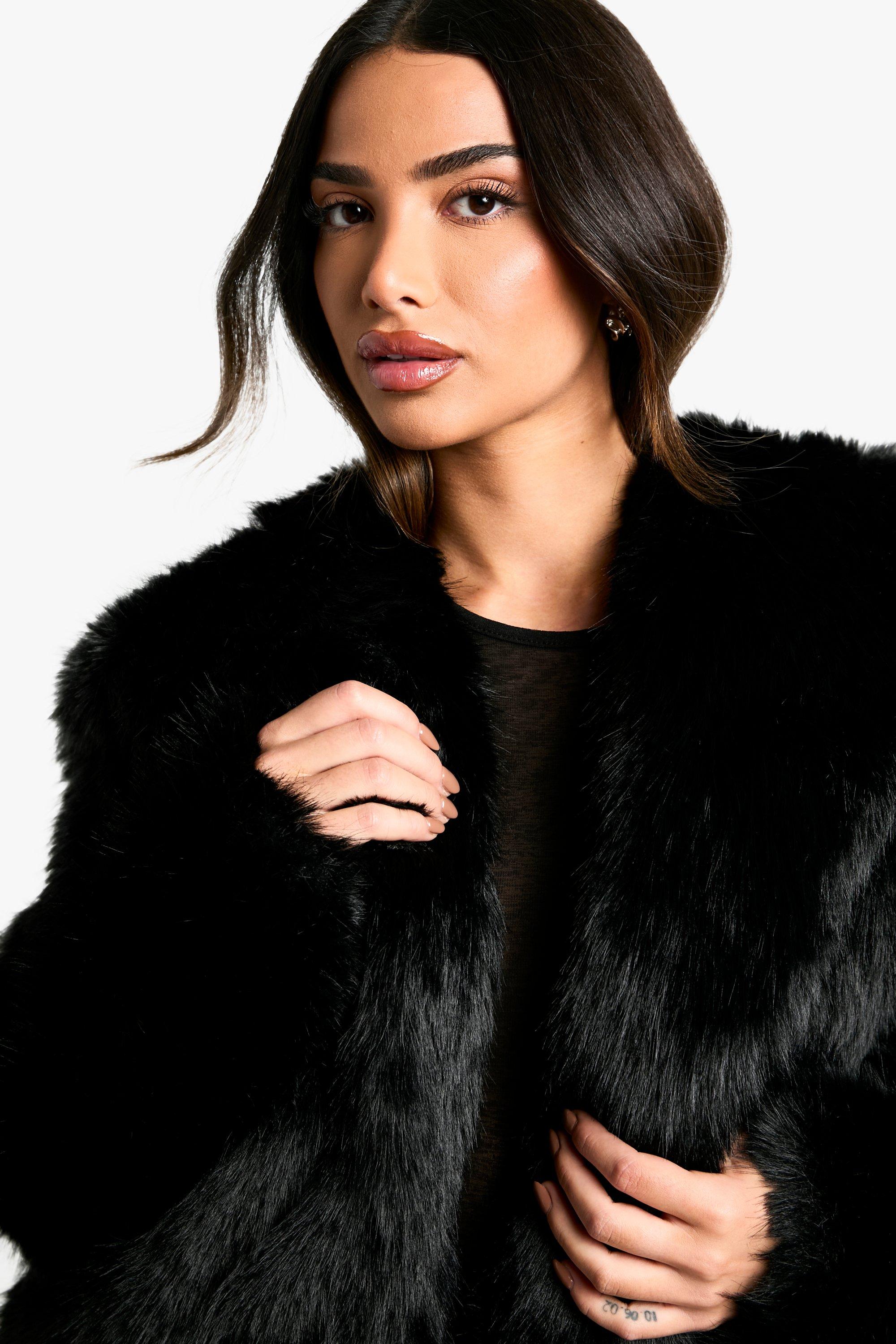 Petite black fur jacket hotsell