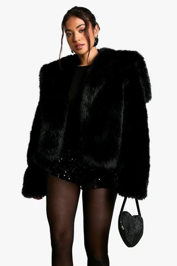 Tall Oversized Collar Faux Fur Jacket black