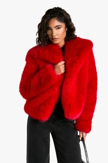 Tall Oversized Collar Faux Fur Jacket red