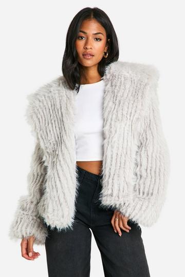 Tall Oversized Collared Faux Fur Jacket grey